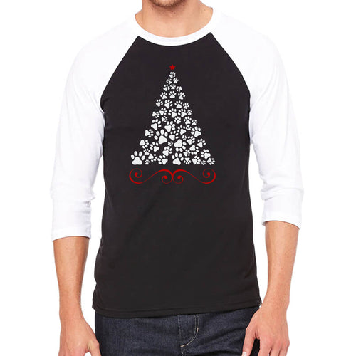 Paw Christmas Tree - Men's Raglan Baseball Word Art T-Shirt