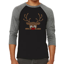 Load image into Gallery viewer, Peeking Reindeer - Men&#39;s Raglan Baseball Word Art T-Shirt