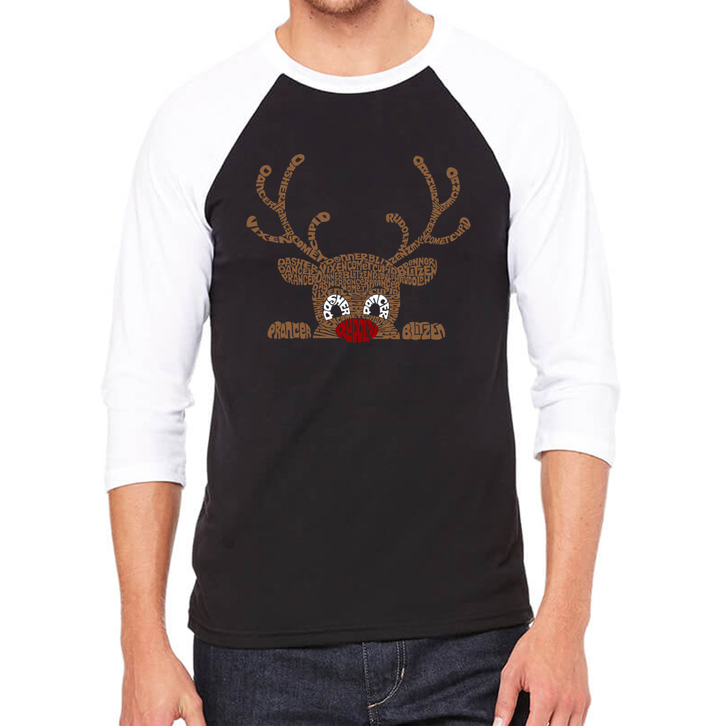 Peeking Reindeer - Men's Raglan Baseball Word Art T-Shirt