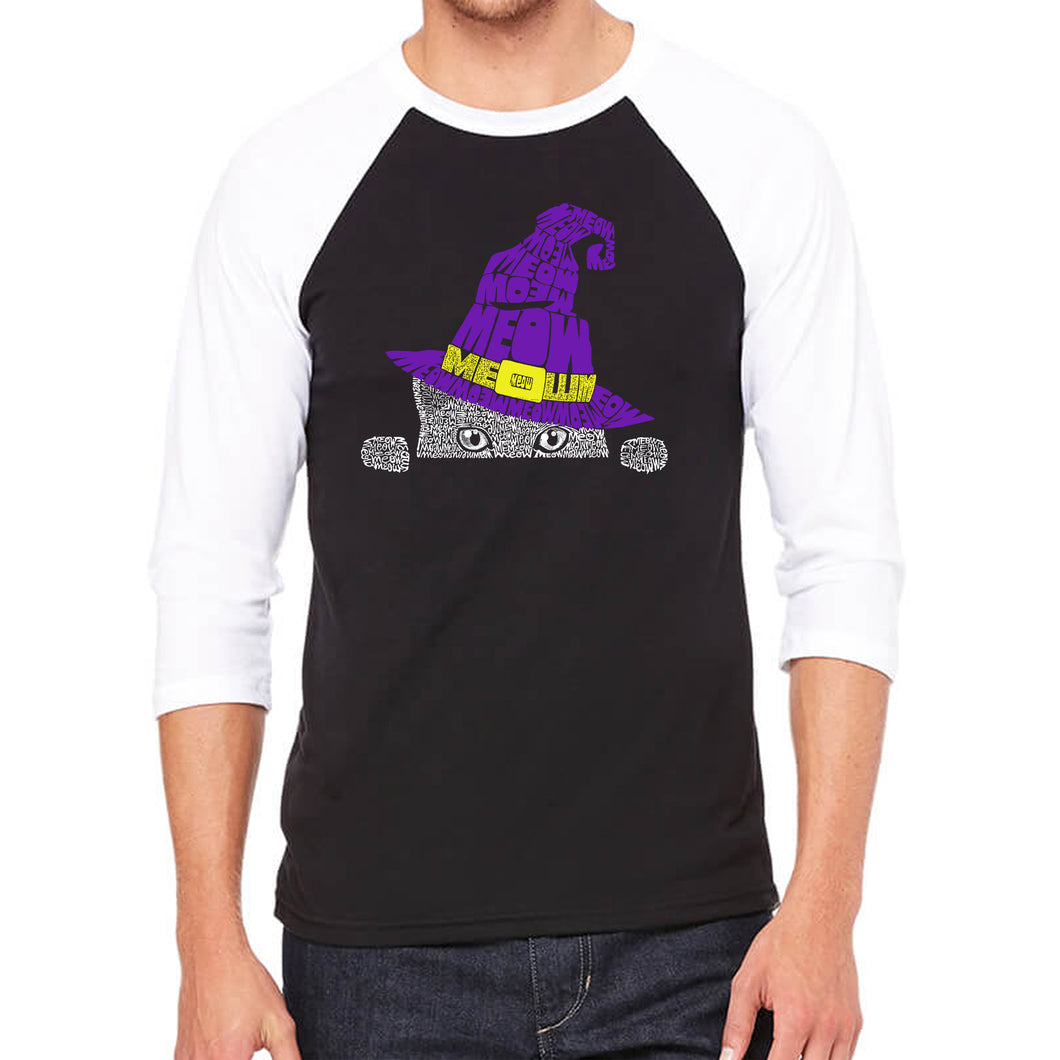 Peeking Witch Cat - Men's Raglan Baseball Word Art T-Shirt