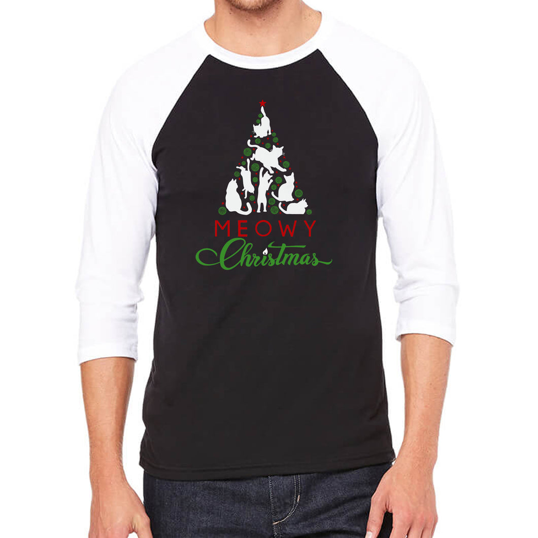 Meowy Christmas Tree - Men's Raglan Baseball Word Art T-Shirt