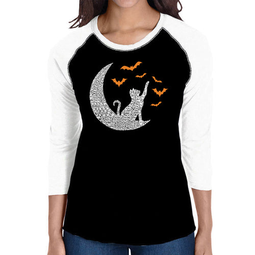 Halloween Cat Moon - Women's Raglan Word Art T-Shirt