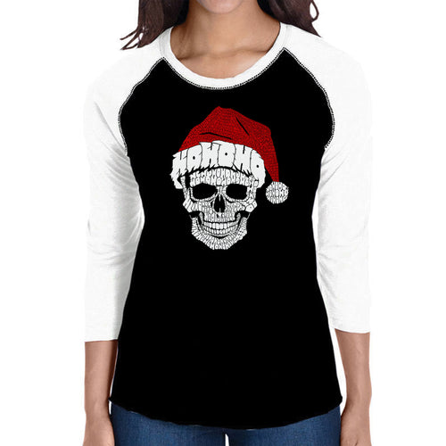 Santa Skull - Women's Raglan Word Art T-Shirt