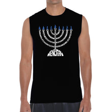 Load image into Gallery viewer, Hanukkah Menorah - Men&#39;s Word Art Sleeveless T-Shirt