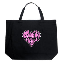 Load image into Gallery viewer, Cowgirl at Heart - Large Word Art Tote Bag