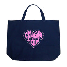 Load image into Gallery viewer, Cowgirl at Heart - Large Word Art Tote Bag