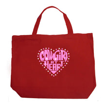Load image into Gallery viewer, Cowgirl at Heart - Large Word Art Tote Bag