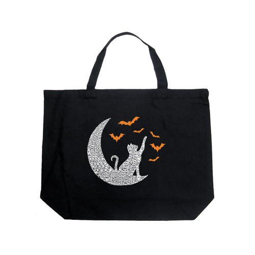 Halloween Cat Moon - Large Word Art Tote Bag