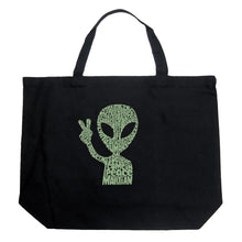 Load image into Gallery viewer, Peace Alien - Large Word Art Tote Bag