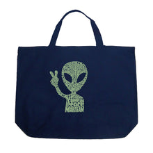 Load image into Gallery viewer, Peace Alien - Large Word Art Tote Bag