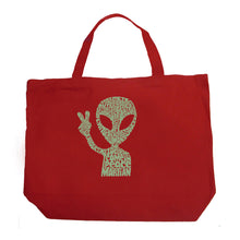 Load image into Gallery viewer, Peace Alien - Large Word Art Tote Bag