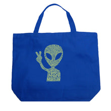 Load image into Gallery viewer, Peace Alien - Large Word Art Tote Bag