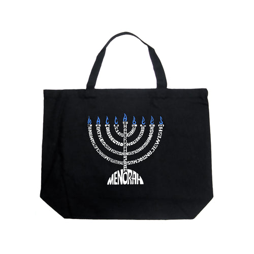 Hanukkah Menorah - Large Word Art Tote Bag