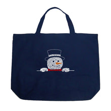Load image into Gallery viewer, Peeking Snowman - Large Word Art Tote Bag