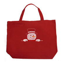 Load image into Gallery viewer, Peeking Snowman - Large Word Art Tote Bag