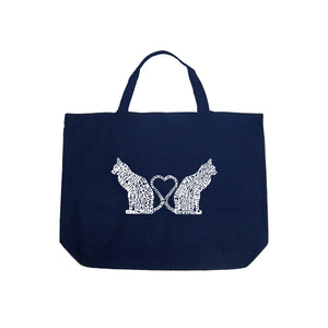 Cat Tail Hearts - Large Word Art Tote Bag