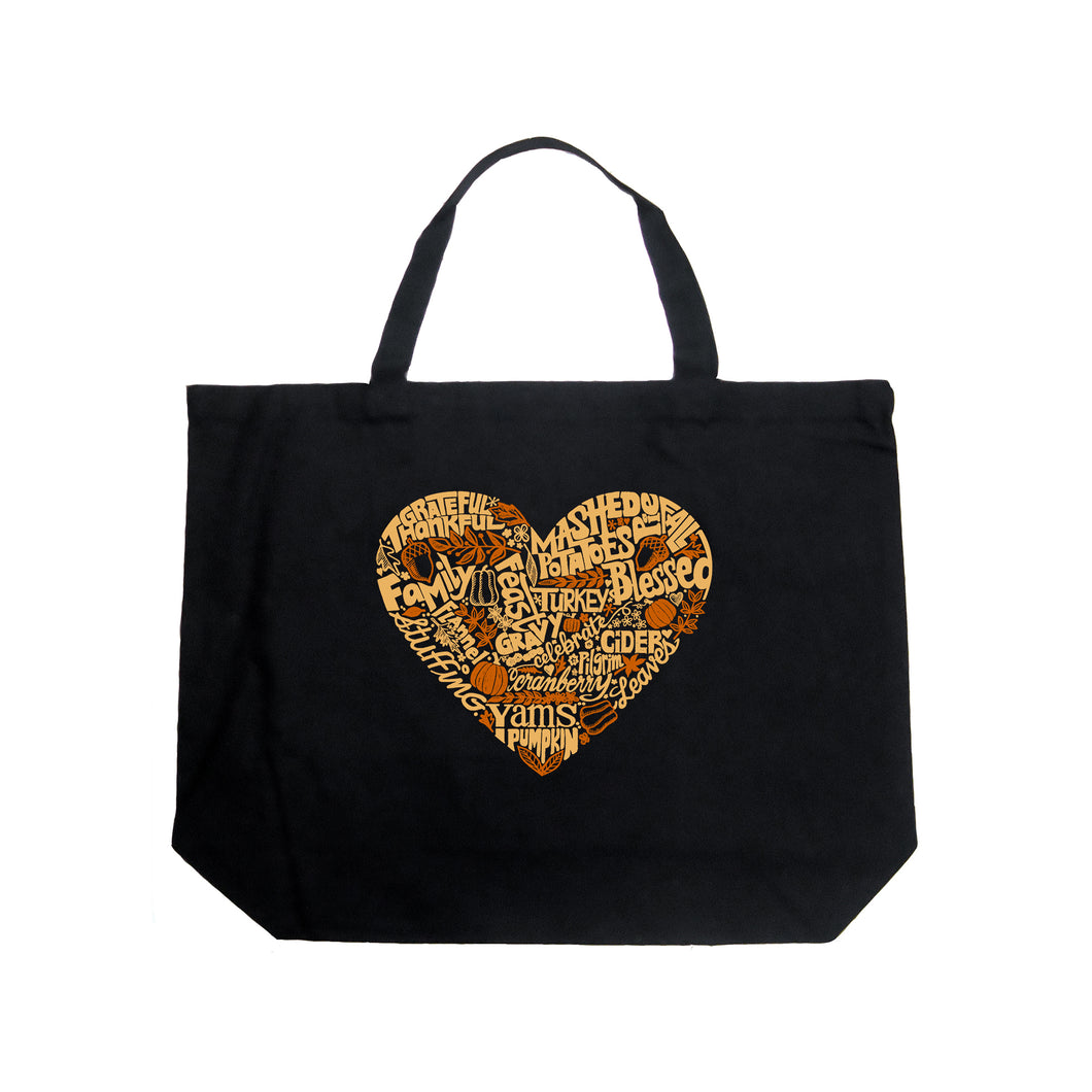 Thanksgiving Heart - Large Word Art Tote Bag