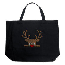 Load image into Gallery viewer, Peeking Reindeer - Large Word Art Tote Bag