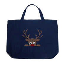 Load image into Gallery viewer, Peeking Reindeer - Large Word Art Tote Bag