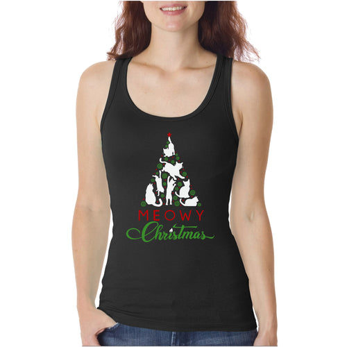 Meowy Christmas Tree - Women's Word Art Tank Top