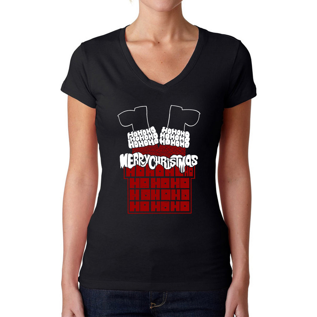 Chimney Santa - Women's Word Art V-Neck T-Shirt