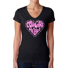 Load image into Gallery viewer, Cowgirl at Heart - Women's Word Art V-Neck T-Shirt