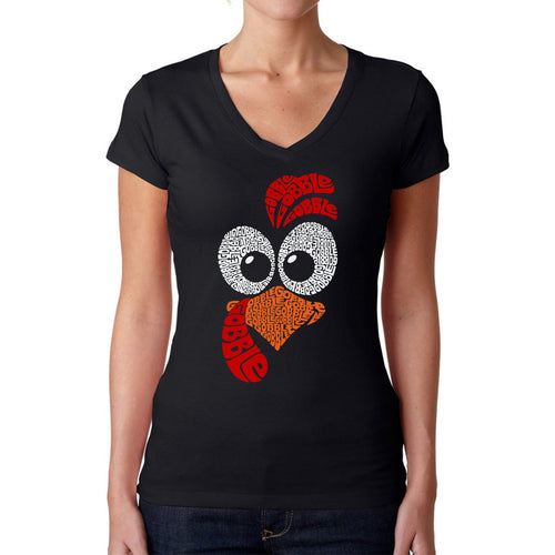 Turkey Face - Women's Word Art V-Neck T-Shirt