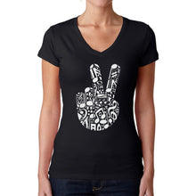 Load image into Gallery viewer, Peace Finger Notes - Women's Word Art V-Neck T-Shirt