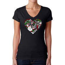 Load image into Gallery viewer, Christmas Themed Heart - Women's Word Art V-Neck T-Shirt