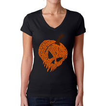 Load image into Gallery viewer, Evil Pumpkin - Women's Word Art V-Neck T-Shirt