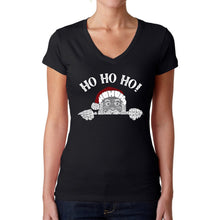 Load image into Gallery viewer, Peeking Santa - Women's Word Art V-Neck T-Shirt