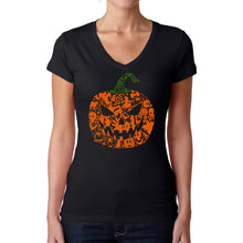 Load image into Gallery viewer, Halloween Pumpkin - Women's Word Art V-Neck T-Shirt