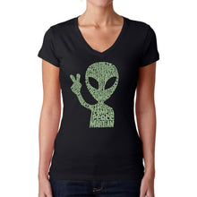 Load image into Gallery viewer, Peace Alien - Women's Word Art V-Neck T-Shirt
