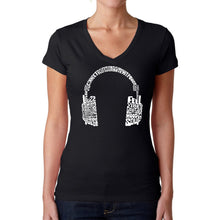 Load image into Gallery viewer, Mood Headphones - Women's Word Art V-Neck T-Shirt