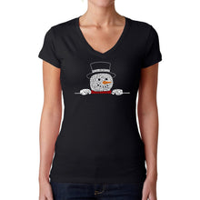 Load image into Gallery viewer, Peeking Snowman - Women's Word Art V-Neck T-Shirt