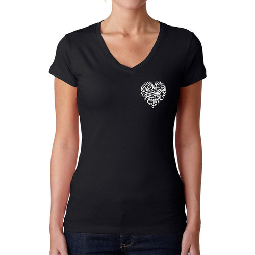 Cursive Heart - Women's Word Art V-Neck T-Shirt