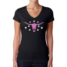 Load image into Gallery viewer, Cowgirl Cowskull - Women's Word Art V-Neck T-Shirt