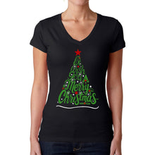 Load image into Gallery viewer, We Wish You A Merry Christmas - Women's Word Art V-Neck T-Shirt