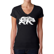 Load image into Gallery viewer, Yellowstone Bear - Women's Word Art V-Neck T-Shirt