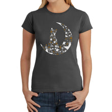 Load image into Gallery viewer, Cat Sitting On Moon - Women's Word Art T-Shirt