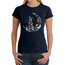 Load image into Gallery viewer, Cat Sitting On Moon - Women's Word Art T-Shirt