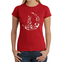 Load image into Gallery viewer, Cat Sitting On Moon - Women's Word Art T-Shirt