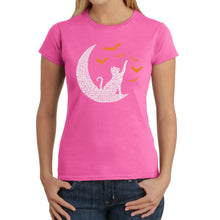 Load image into Gallery viewer, Halloween Cat Moon - Women&#39;s Word Art T-Shirt