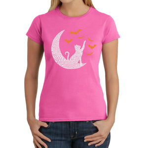 Halloween Cat Moon - Women's Word Art T-Shirt