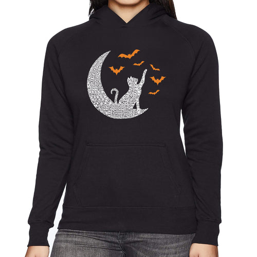 Halloween Cat Moon - Women's Word Art Hooded Sweatshirt