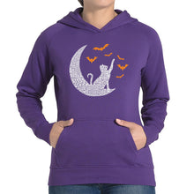 Load image into Gallery viewer, Halloween Cat Moon - Women&#39;s Word Art Hooded Sweatshirt