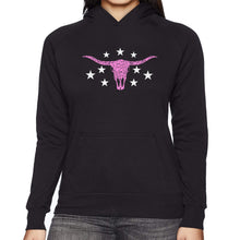 Load image into Gallery viewer, Cowgirl Cowskull - Women's Word Art Hooded Sweatshirt