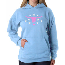 Load image into Gallery viewer, Cowgirl Cowskull - Women's Word Art Hooded Sweatshirt