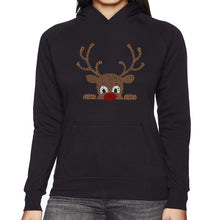 Load image into Gallery viewer, Peeking Reindeer - Women's Word Art Hooded Sweatshirt