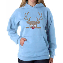 Load image into Gallery viewer, Peeking Reindeer - Women's Word Art Hooded Sweatshirt